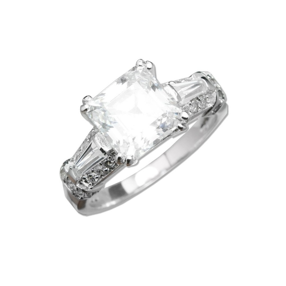 925 Silver Ascher Cut Solitaire Ring